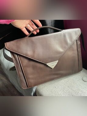 Funbag Brown Leather Convertible Crossbody Satchel Briefcase Removable Strap